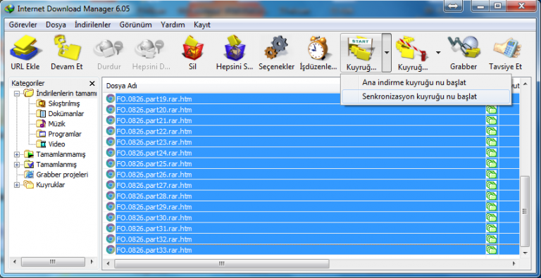 İnternet Download Manager Sırayla Linkleri İndirme