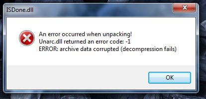 Unarc dll returned an error code. Error decompressing data corrupted installer перевод на русский.