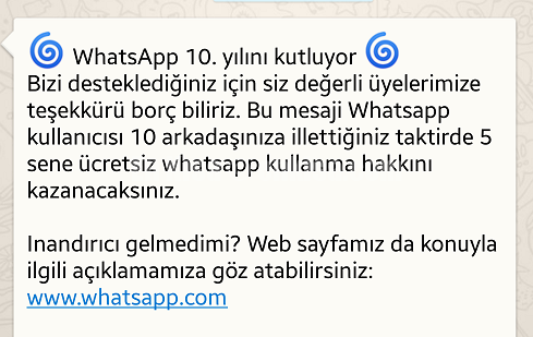 Whatsapp 10. Yıla Özel 5 Yıl Ücretsiz Üyelik Kazanma