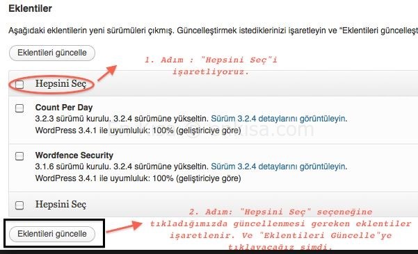 wordpress_eklenti_güncellemek