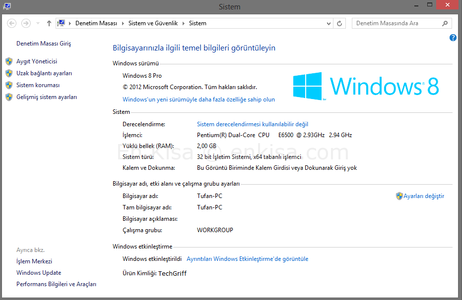 Windows 8 Sistem Özellikleri