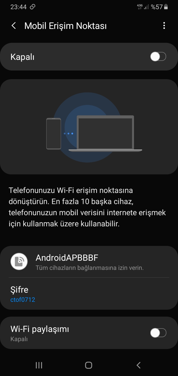 Samsung İnternet Paylaşımı